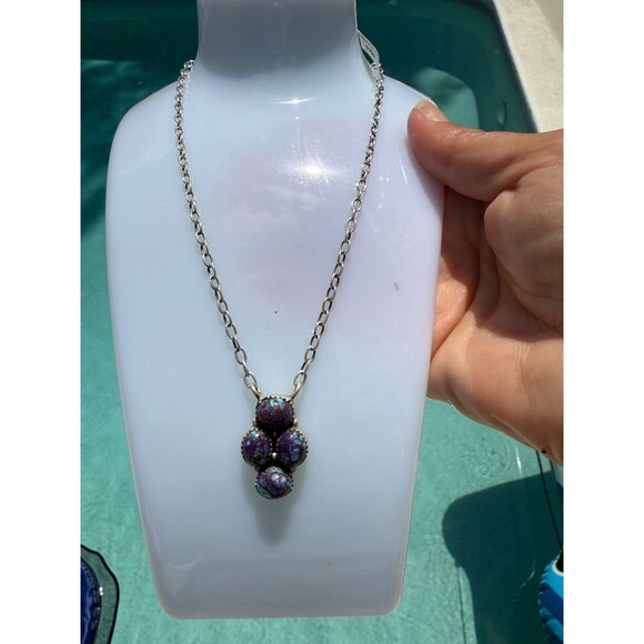 Artisan Sterling Silver Cluster Purple Mojave Turquoise Coper Chunky Necklace - Picture 12 of 13